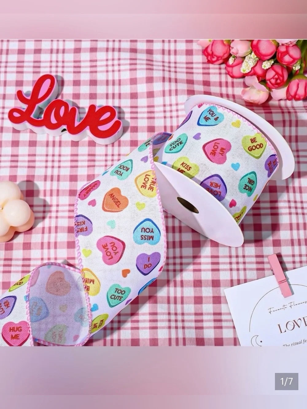 NWT 2 ROLLS 20 Yards Total Valentine’s Conversation Heart Ribbon.     🎀💚🩵🎀💜🩷🎀